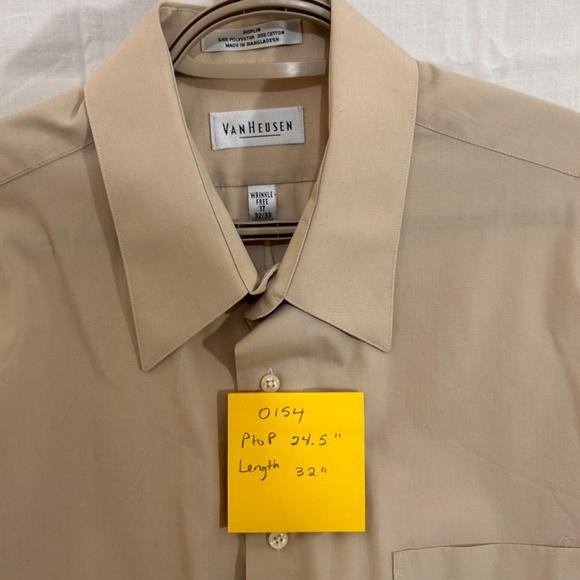 Men's Long Sleeve Tan Dress Shirt Size XL Wrinkle Free from Van Heusen - Picture 4 of 4